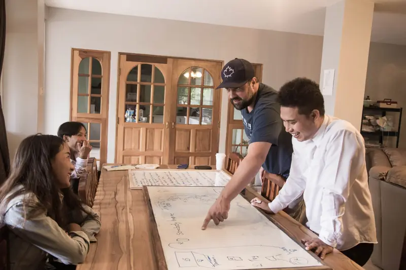 Team sketching a delivery plan together